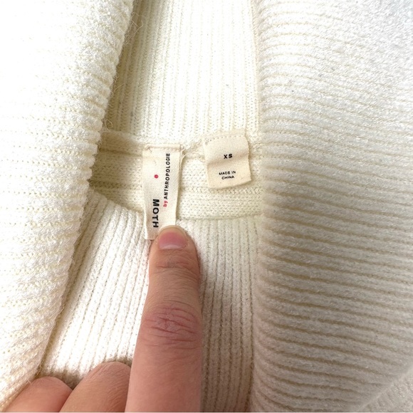 Anthropologie Moth Cream White Oversized Slouchy Ribbed Cowl Neck Sweater - Picture 4 of 14